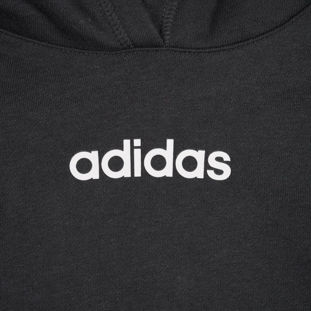 Adidas Hoodie Boys Size 4 Black Linear Logo Pullover Fleece AA10360 Pocket